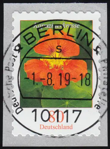 3482 Kapuzinerkresse 80 Cent sk aus 5000er mit GERADER Nummer, ET-O 1.8.19