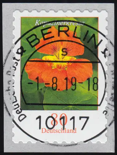 3482 Kapucinerkresse 80 cent (s) sk de 10000 avec numéro UNGERADER, ET-O 1.8.19