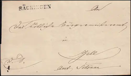 Baden Vorphilatelie Blückschlifter SÄCKINGEN 1840 selon Zell Office Schönau