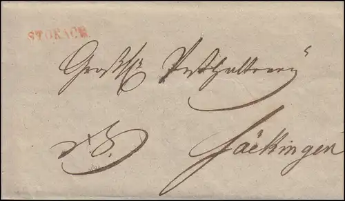 Baden Vorphilatelie Briefhülle Einzeiler STOKACH nach Säckingen, um 1860 