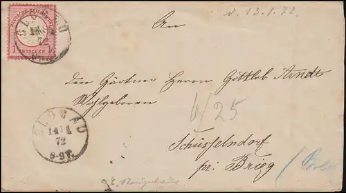 4 Brustschild 1 Gr. EF Brief Einkreis GLOGAU 14.1.1872 nach Schüsselndorf/Brieg