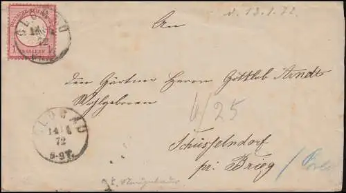 4 Tambour 1 Gr. EF Lettre Encerclement GLOGAU 14.1.1872 vers Schüsseldorf/Brieg