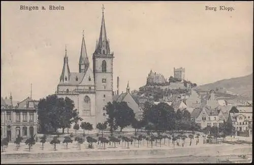 Poste ferroviaire CÖLN - FRANKFURT ZUG 118 - 17.6.1906 sur AK Château Klopp à Bingen