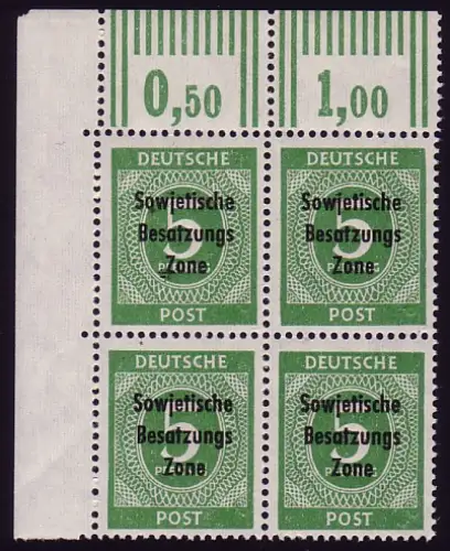 207b SBZ-Aufdruck 5 Pf. seltene Farbe b ER-Vbl. oben links ** geprüft Paul BPP