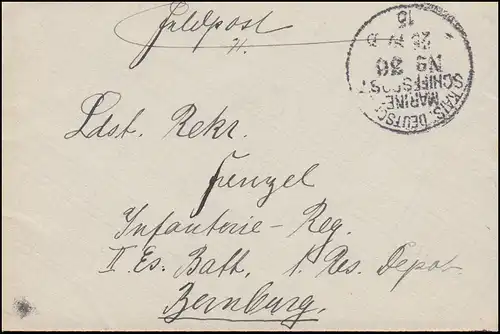 DEUTSCHE MARINE-SCHIFFSPOST No 36 - 1915 auf Feldpost-Brief nach Bernburg