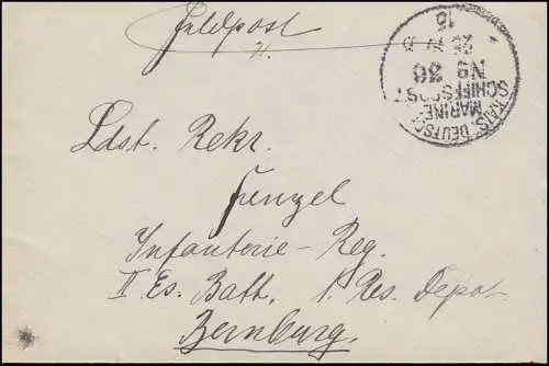 NAVIRE MARINE DEUTSCHE POST No 36 - 1915 sur lettre de champ à Bernburg