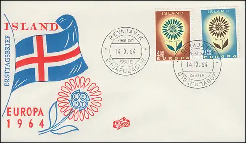 Island 385-386 Europa / CEPT 1964 kompletter Satz auf Schmuck-FDC 14.9.64