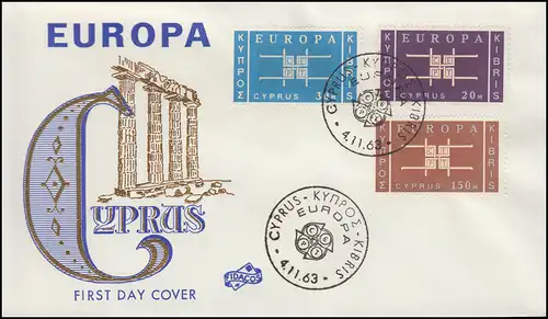 Chypre 225-227 Europe / CEPT 1963 Ensemble complet sur les bijoux FDC 4.11.63