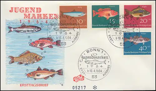 412-415 Jugend Fische 1964 - Satz auf FIDACOS-FDC ESSt BONN 10.4.64