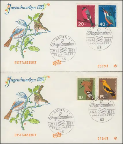 401-404 Jeunes oiseaux indigènes 1963: phrase sur 2 FIDACOS-FDC ESSt BONN 12.6.63