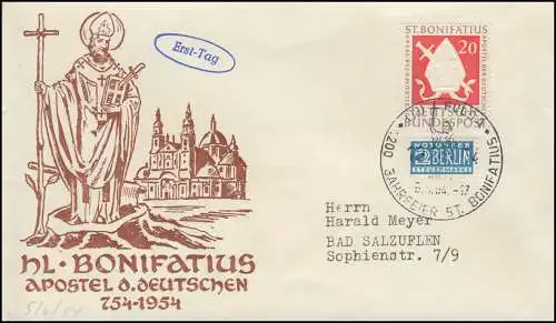 199 Hl. Bonifatius - Apostel der Deutschen EF Schmuck-FDC ESSt FULDA 5.6.1954