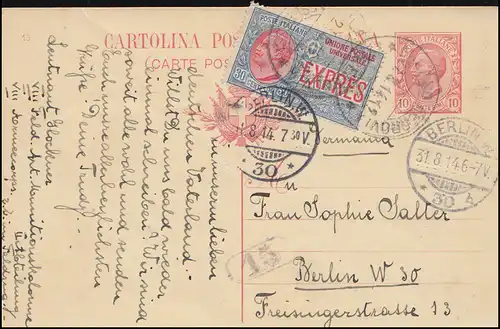 Italie Carte postale P 41 avec DV 13 et marque Eil, MILAN 27.8.1914 à Berlin