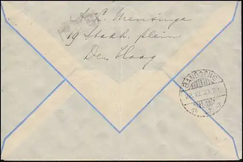 Brief AMSTERDAM - BATAVIA POSTJAGER ab ´sGRAVENHAGE 7.12.33 nach Bandoeng 22.12.