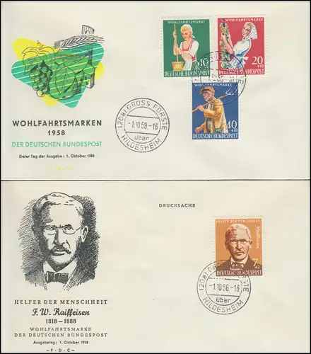 297-300 Wofa Landwirtschaft Satz auf 2 Schmuck-FDC Ersttag GROSS FÖRSTE 1.10.58