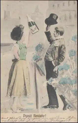 Ansichtskarte Glückwünsche Prosit Neujahr! BREYELL 1.1.1905 als Orts-Postkarte