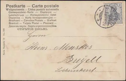 Ansichtskarte Glückwünsche Prosit Neujahr! BREYELL 1.1.1905 als Orts-Postkarte