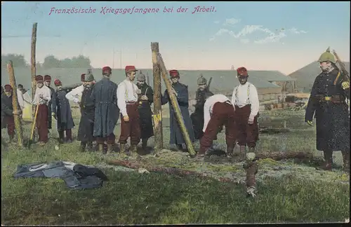 Ansichtskarte Französische Kriegsgefangene bei der Arbeit, LÜBECK 29.9.1915