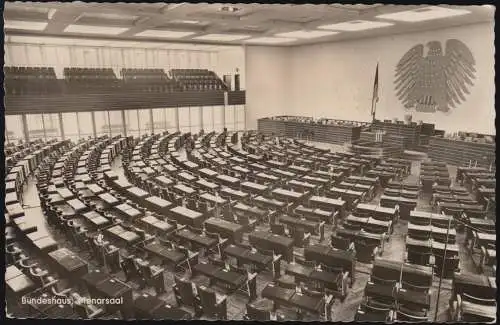 Ansichtskarte Bonn am Rhein: Bundeshaus, Planarsaal, SSt BONN Adenauer 5.1.1956