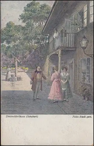 Art viennois Carte de vue Felix Riedel: Treizederlhaus Schubert, AACHEN 1920