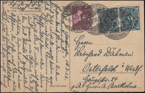 Carte de vue Jos. Frank: Kleinstadtklatsch, UERDINGEN 19.7.1923 vers Osterfeld