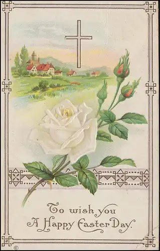 Kanadische Ansichtskarte Ostern Kreuz und Weiße Rose, TZOUHALEM um 1913