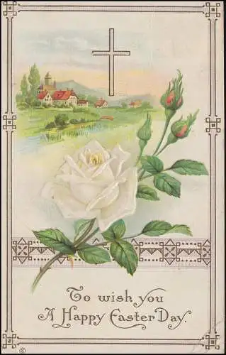 Kanadische Ansichtskarte Ostern Kreuz und Weiße Rose, TZOUHALEM um 1913