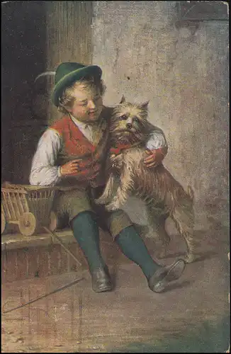 Ansichtskarte Gemälde Junge mit Hund, DUISBURG 13.9.1921 nach Kaldenkirchen