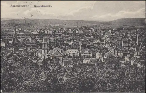 Ansichtskarte Saarbrücken Gesamtansicht, 29.8.1924 nach Breyell