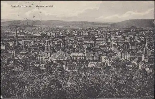 Ansichtskarte Saarbrücken Gesamtansicht, 29.8.1924 nach Breyell