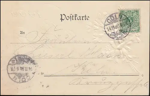 Carte de félicitations n° 5 Kunstanstalt Paul Seyfert / Dresde, CÖLN/RHEIN 14.11.98