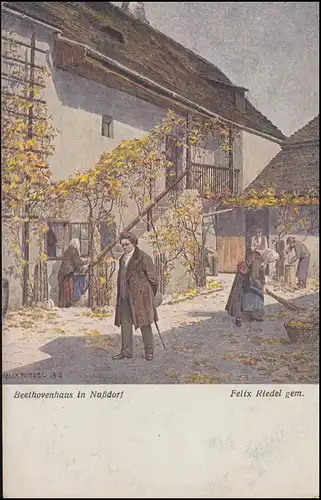 Wiener Kunst Ansichtskarte Felix Riedel: Beethovenhaus in Nußdorf, AACHEN 1918