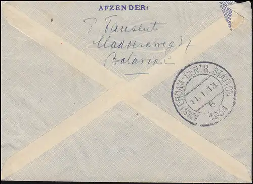 KLM-Flugpost Postjager/Batavia 5.1.34 nach Leiden Brief 195+198 BATAVIA 4.1.1934