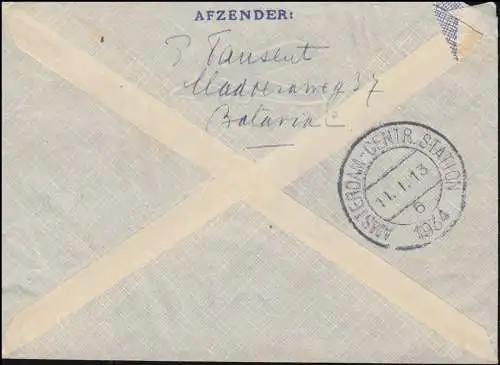 Poste de chasseur/batavia 5.1.34 de KLM après Leiden Lettre 195+198 BATAVIA 4.1.1934