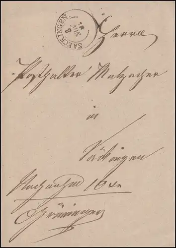 Baden Faltbrief Zweikreis SAECKINGEN 3.11.1862 an den Posthalter Malzacher