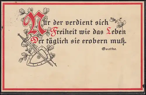 Zensur Crefeld P.K. zu befördern auf AK Gedicht von Goethe KALDENKIRCHEN 10.7.16