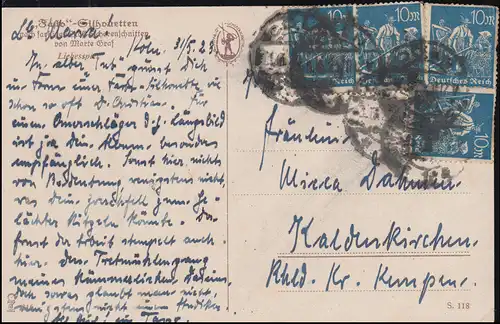 Fasto-Silhouetten-Ansichtskarte Liebesspiel Verlorenes Spiel, KÖLN 31.5.1923
