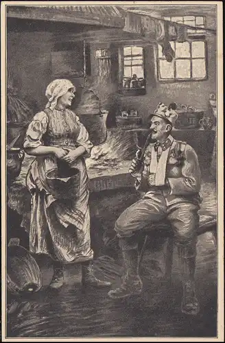 Carte de vue des images de guerre Retour à la maison BS Compagnie des soins médicaux Post 12.7.1916