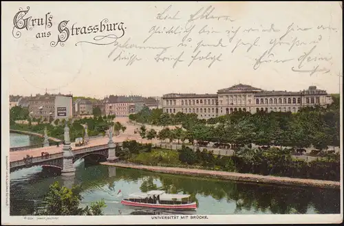 AK Gruss aus Strassburg: Universität mit Brücke 10.7.1898 nach CÖLN 10.7.
