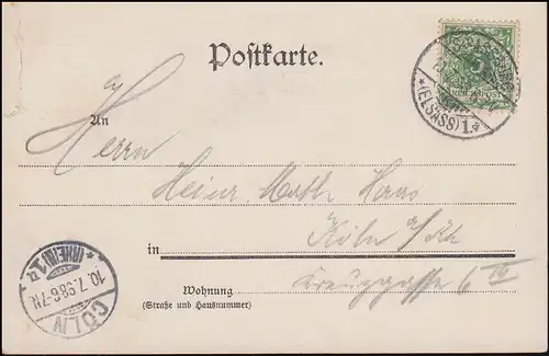 AK Gruss aus Strassburg: Universität mit Brücke 10.7.1898 nach CÖLN 10.7.