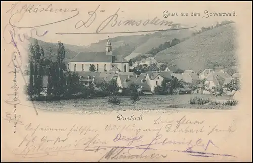 Ansichtskarte Gruss aus dem Schwazwald: Durbach, 6.2.1899 nach CÖLN 7.3.99