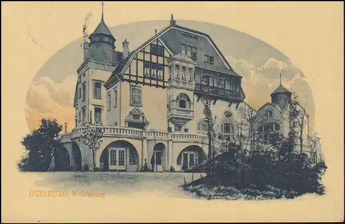 Ansichtskarte Duisburg Wolfsburg, DUISBURG 13.7.1910 nach Breyell