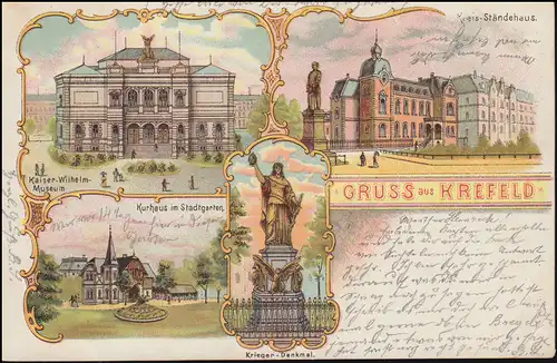 Ansichtskarte Gruss aus Krefeld mit 4 Bildern CREFELD 1.8.1899 nach BREYELL 2.8.