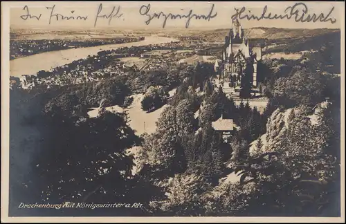 Ansichtskarte Drachenburg mit Königswinter am Rhein, DRACHENFELS 10.7.1929