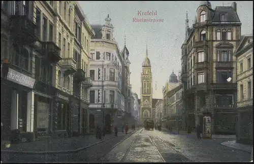 Ansichtskarte Krefeld Rheinstraße, CREFELD 5.10.1909 nach Breyell