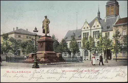 Ansichtskarte Mönchengladbach Bismarck-Denkmal und neues Postamt, NEUWERK 6.6.11