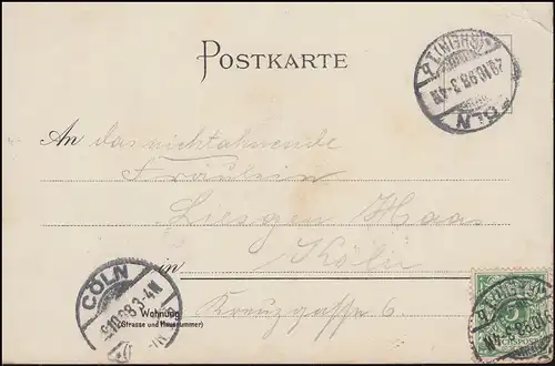 Ansichtskarte Gruss aus Heidelberg: Heidelberger Schloß, 29.10.1898 nach Köln