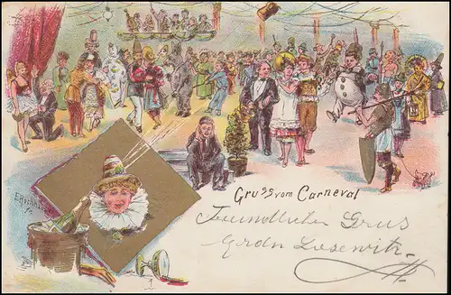 Ansichtskarte Gruss vom Carneval, CÖLN / RHEIN 22.1.897 als Orts-Postkarte