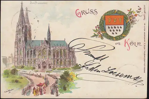Ansichtskarte Gruss aus Köln: Dom (Prozession) CÖLN 17.12.1896 als Ort-Postkarte