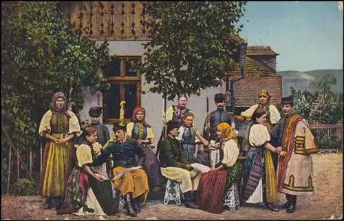 AK Groupe de costumes hongrois: photo de groupe de Huedin / Heynod, poste de terrain 16.3.17