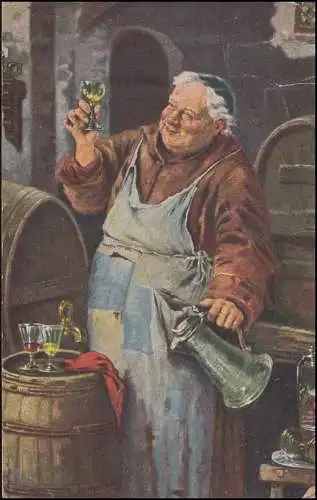 Carte des artistes Theodor Recknagel: dégustation de vin, AACHES 5.11.1920 vers Kaldenkirchen